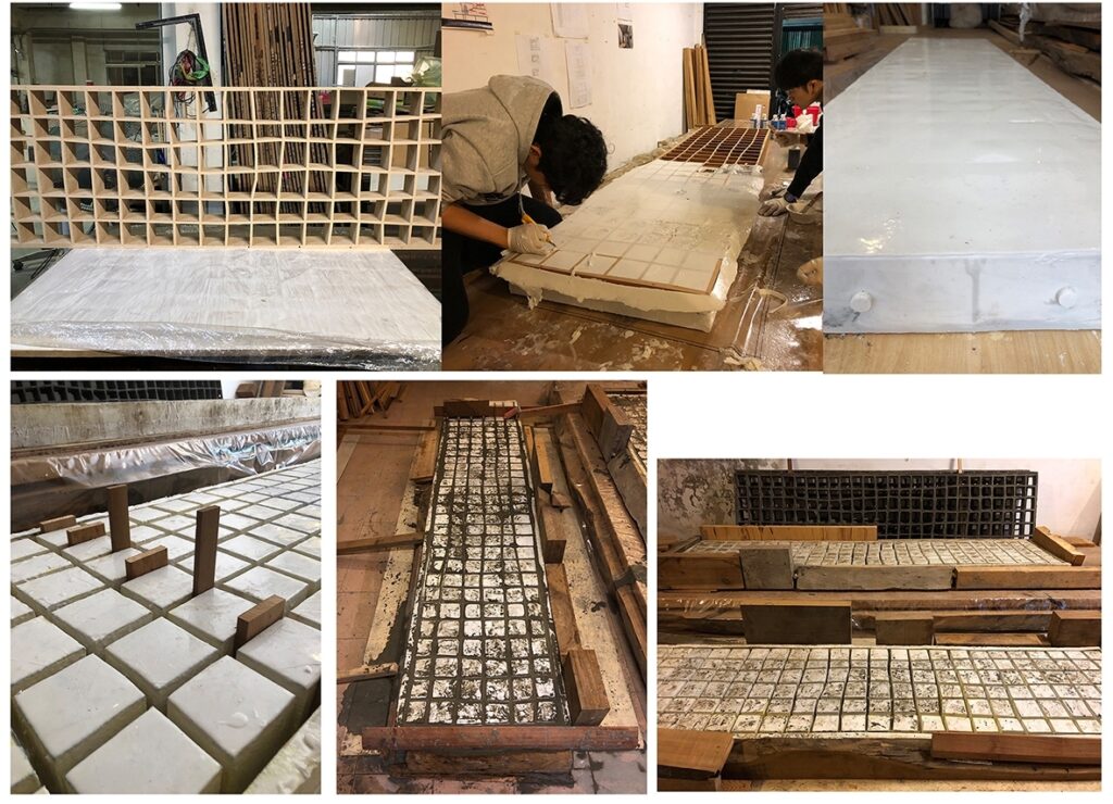 空心磚製作過程，拌有纖維、米糠、鐵絲